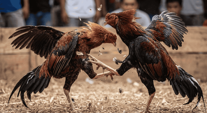 Gamefowl clash close-up